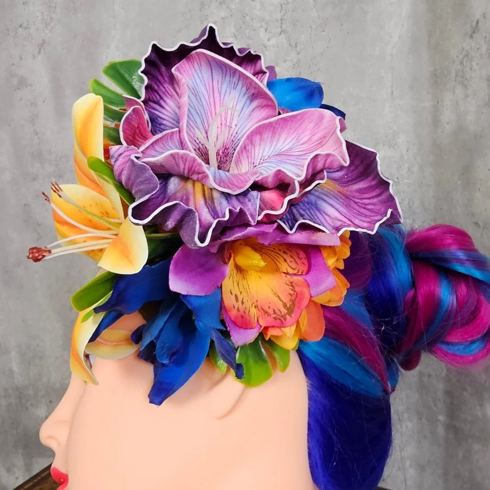 Handmade Tropical Floral Hair Clip Fascinator‎ Orchid Lily Tiki Burlesque